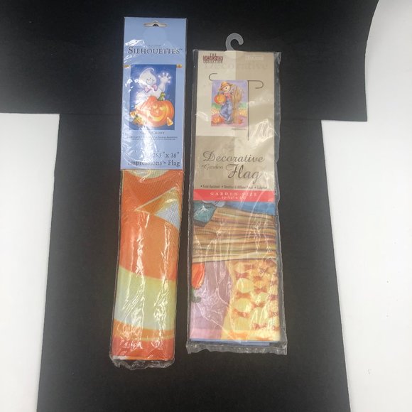 Halloween Silhouettes Cute Ghost lg Flag + Toland Scrarecrow Man Mini Flag LOT - Picture 5 of 5